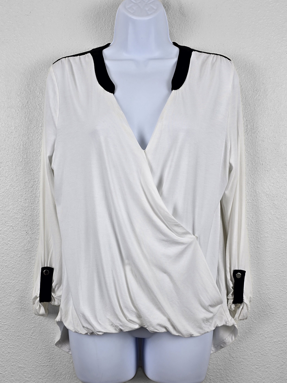 White House Black Market | Colorblock Button Front Draped Surplice Top – Size S